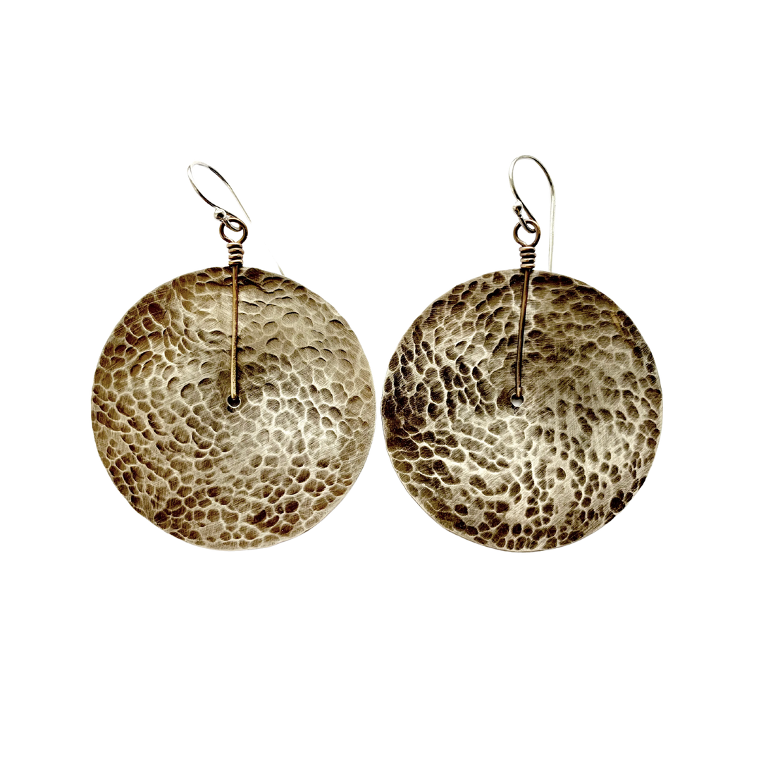 Silver Hammered Disc Earrings - Large