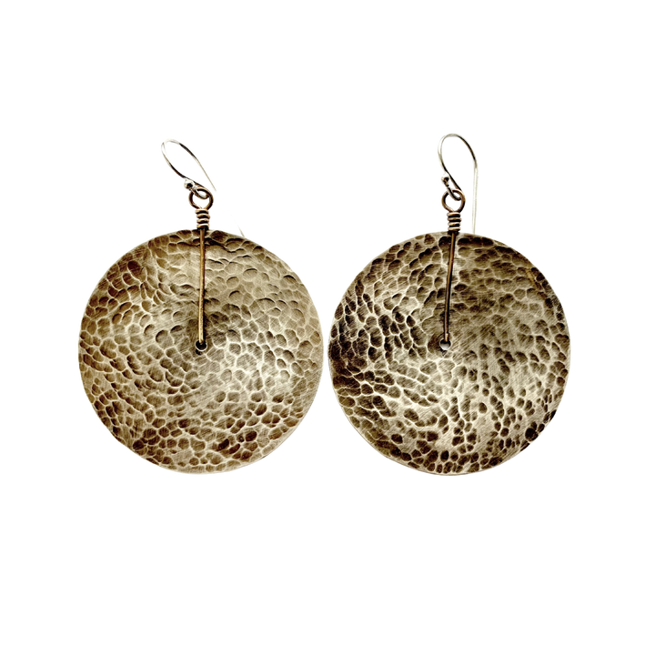 Silver Hammered Disc Earrings - Large