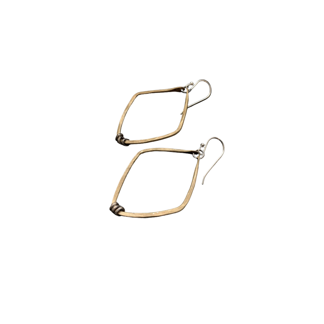 Small Brass Diamond Shape Hoop Earrings with Silver Heishi