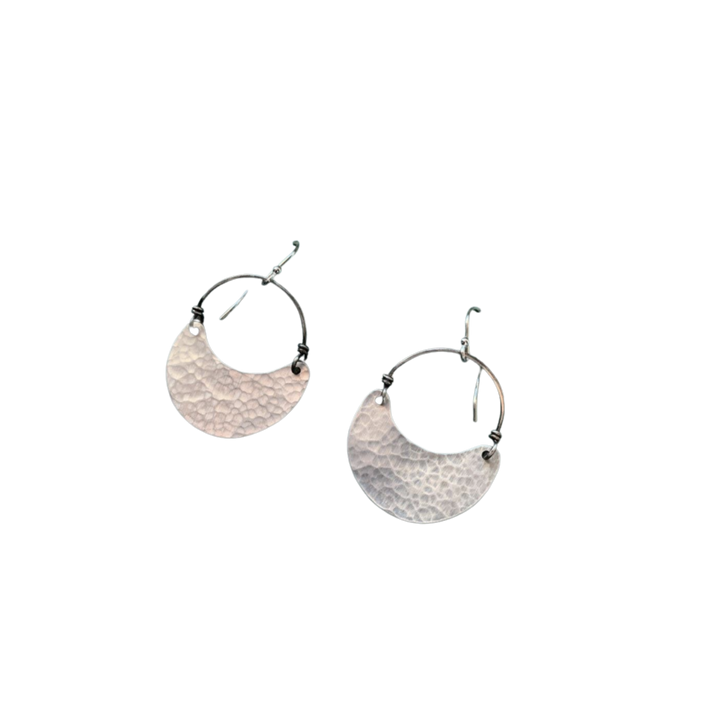 Small Shiny Silver Crescent Earrings - No Patina