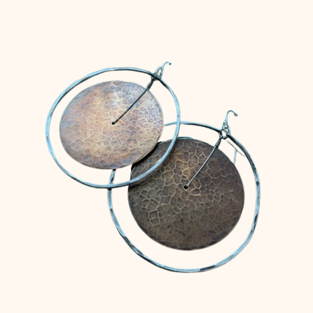 Circles Within Brass and Sterling Earrings