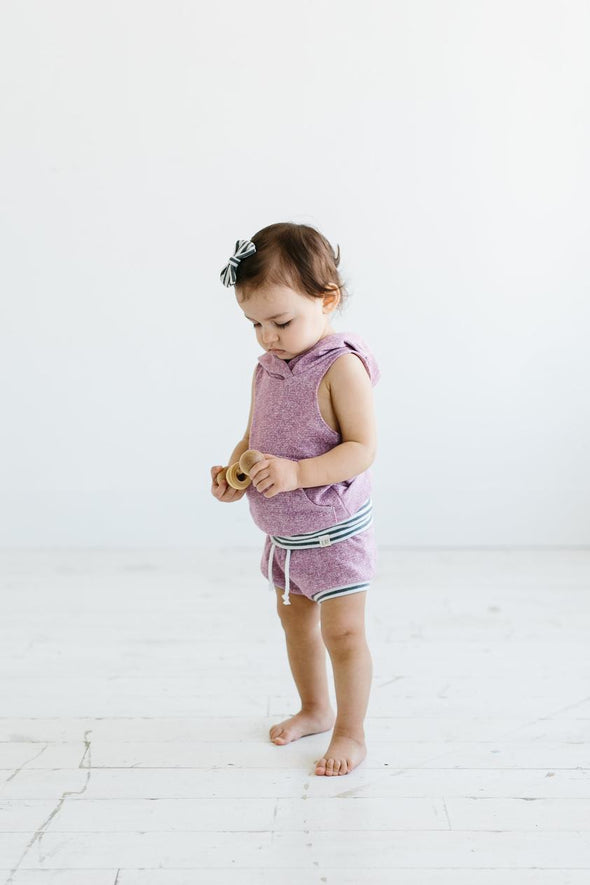 Plum and Grey Stripe Beach Shorties