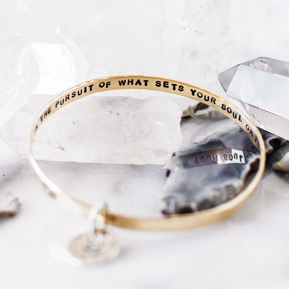Be Fearless in the pursuit of what sets you free // brass bangle Bracelet with silver charm