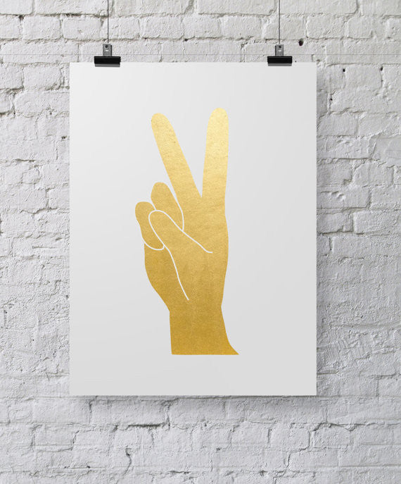 Gold Foil Peace Hand 8x10 Art Print