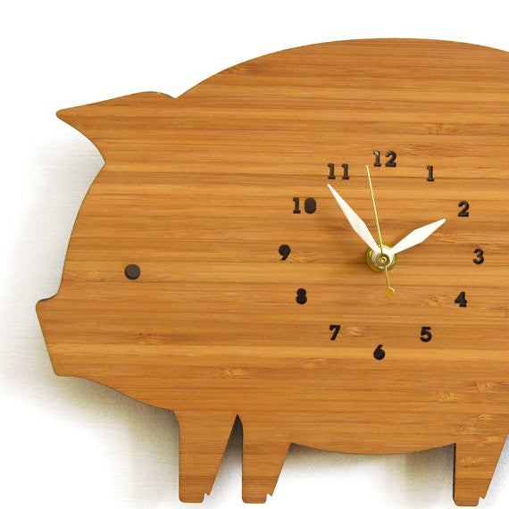 Pig Bamboo Wall Clock