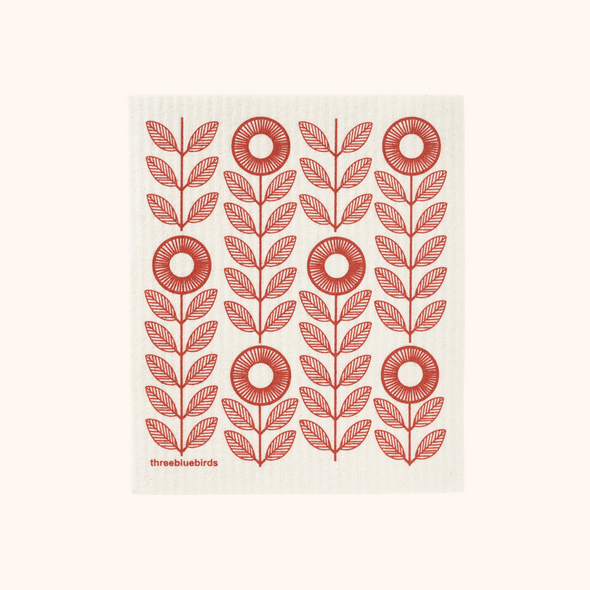 Red Sunflowers Swedish Dishcloth