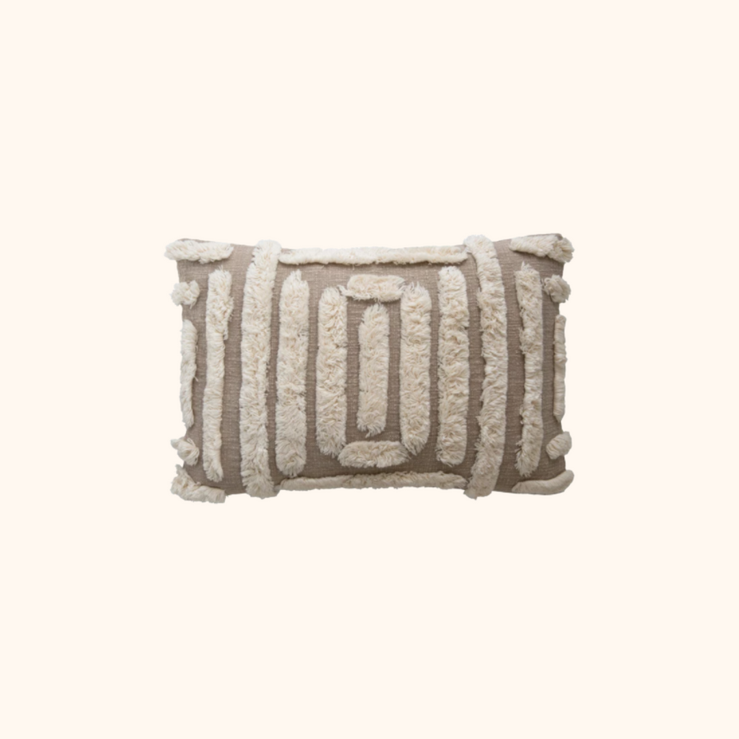 Woven Cotton Lumbar Pillow with Tufted Design