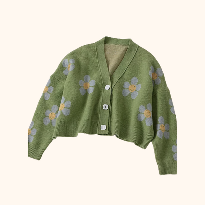 Cute Flower Power Smiley Face Crop Cardigan