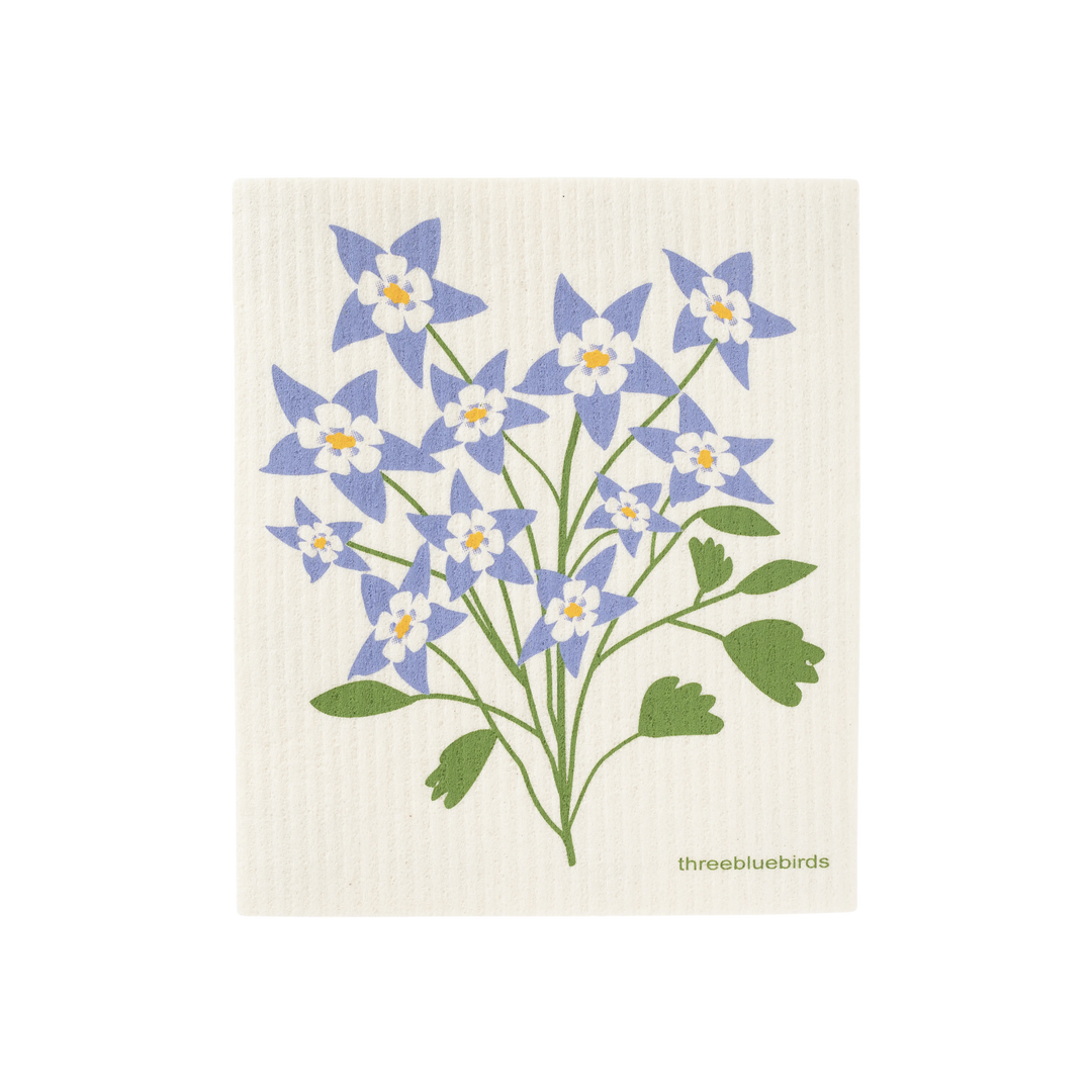 Blue Columbine Flowers Swedish Dishcloth