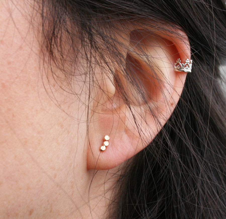 Mini Curved Dotted Stud Earrings - Gold Filled
