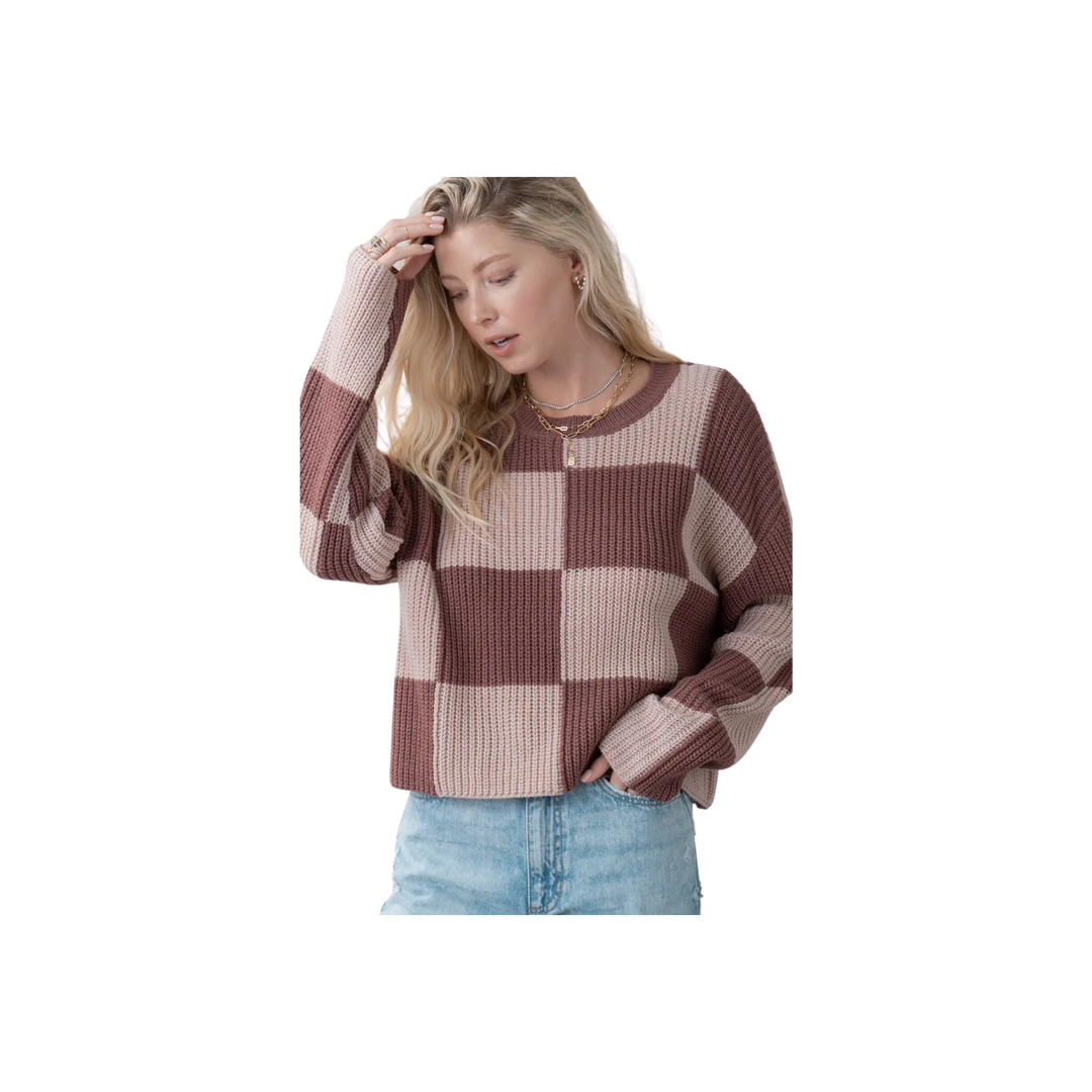Checker Squared Up Pattern Knitted Sweater